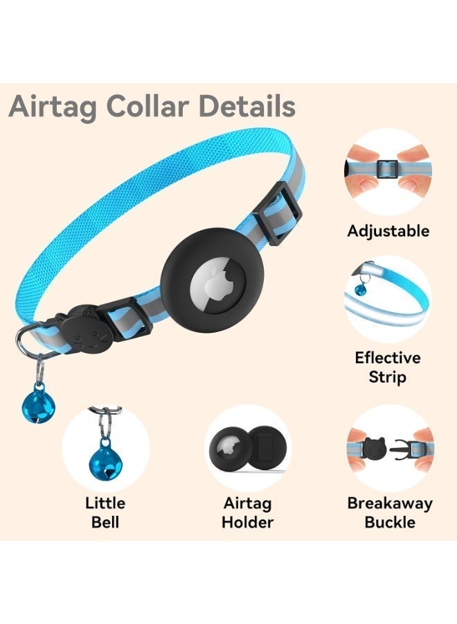 طوقان للقطط مزودان بحامل علامة Airtag من Apple وجرس، قابلان للفك، مناسبان للكلاب والقطط، طوق عاكس للضوء للقطط الصغيرة، عرضه 0.4 بوصة وخفيف الوزن (أزرق + بنفسجي) - Image 2